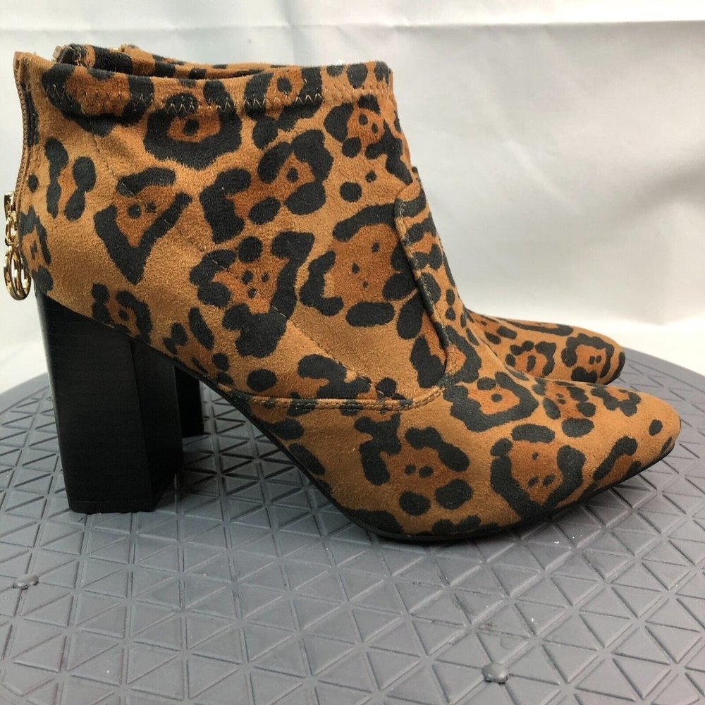 Franco Sarto Pumps Size 8M Kortney Brown Block Heel Stretch Booties Animal Print